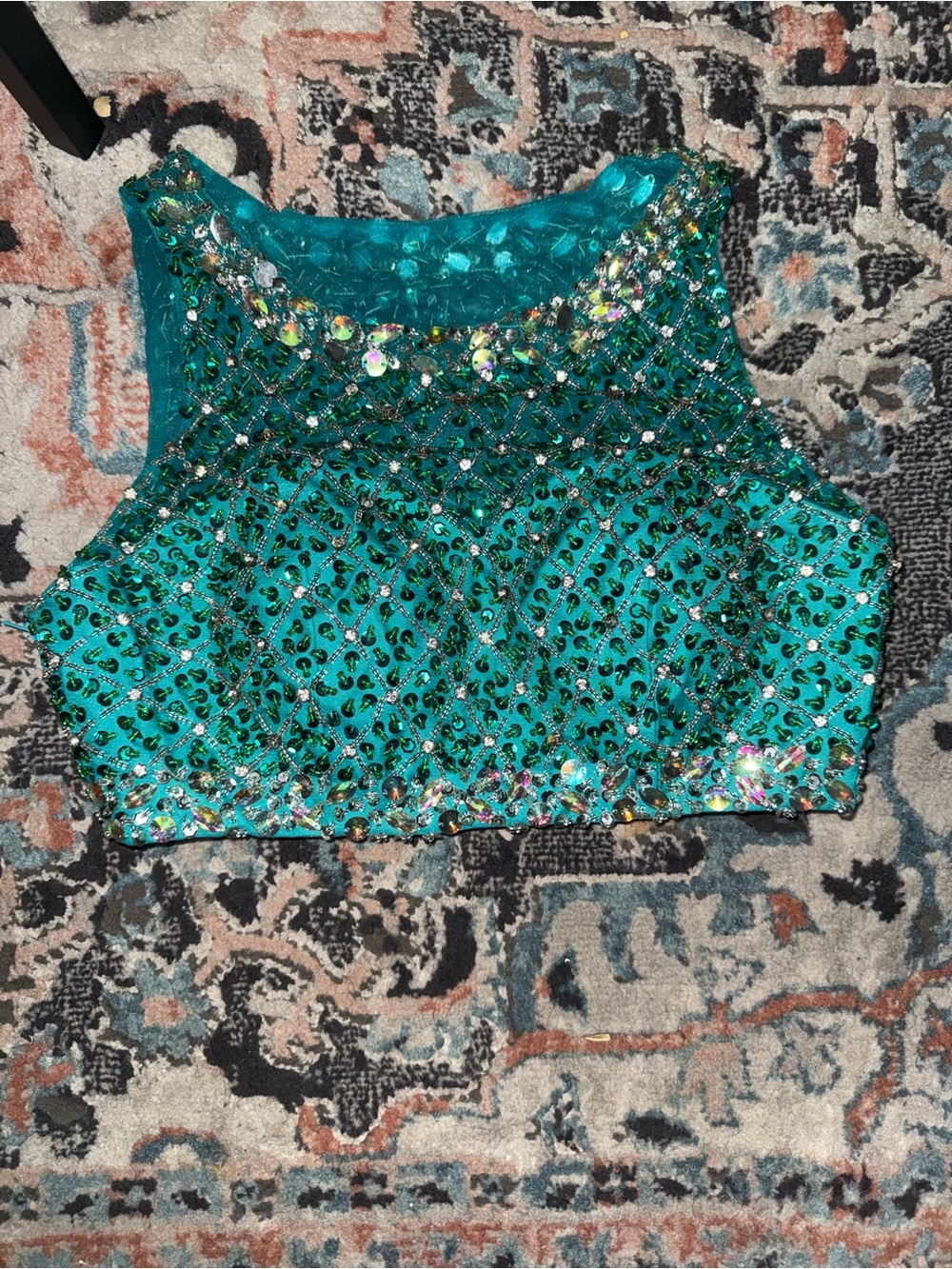Embellished Teal Crop Tank Top - Women's Top